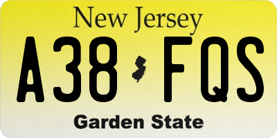 NJ license plate A38FQS