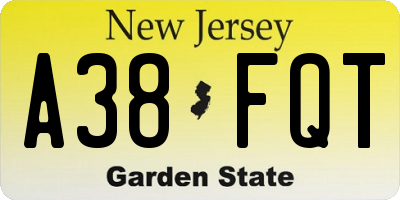 NJ license plate A38FQT