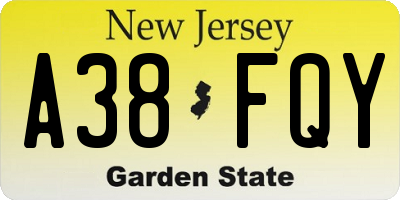 NJ license plate A38FQY