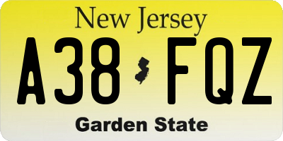 NJ license plate A38FQZ