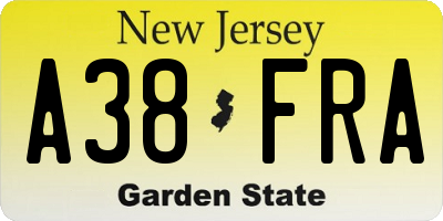 NJ license plate A38FRA