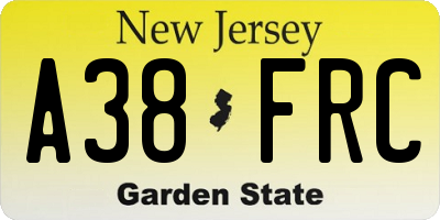 NJ license plate A38FRC