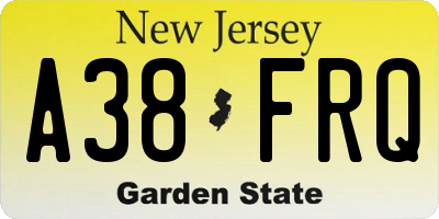 NJ license plate A38FRQ