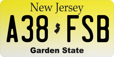 NJ license plate A38FSB