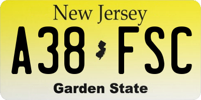 NJ license plate A38FSC