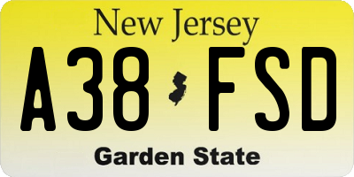 NJ license plate A38FSD