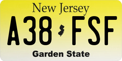NJ license plate A38FSF