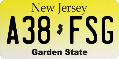 NJ license plate A38FSG