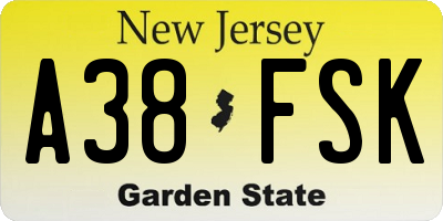 NJ license plate A38FSK