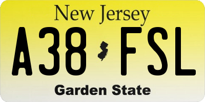 NJ license plate A38FSL