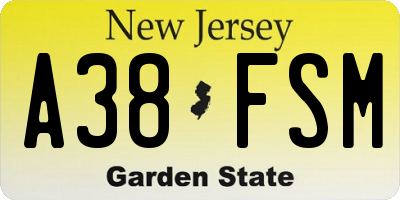NJ license plate A38FSM