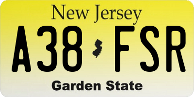 NJ license plate A38FSR