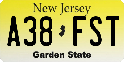 NJ license plate A38FST