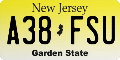 NJ license plate A38FSU
