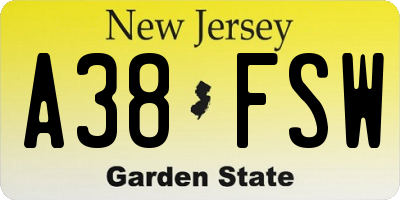 NJ license plate A38FSW