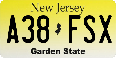 NJ license plate A38FSX