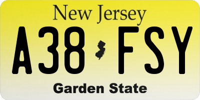 NJ license plate A38FSY