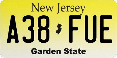 NJ license plate A38FUE