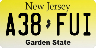 NJ license plate A38FUI