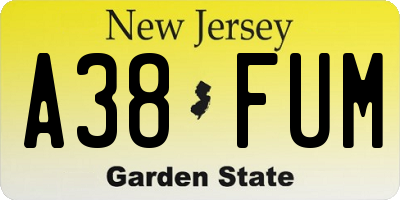 NJ license plate A38FUM