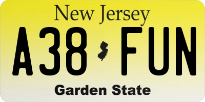 NJ license plate A38FUN