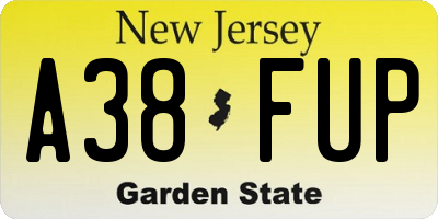 NJ license plate A38FUP