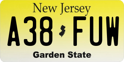 NJ license plate A38FUW