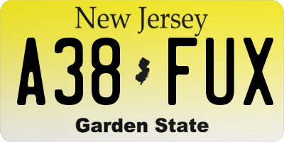 NJ license plate A38FUX