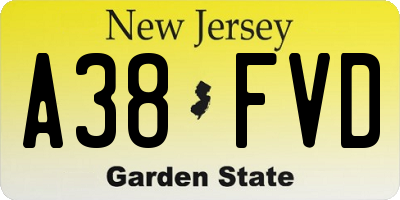 NJ license plate A38FVD