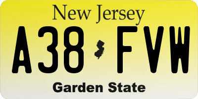 NJ license plate A38FVW