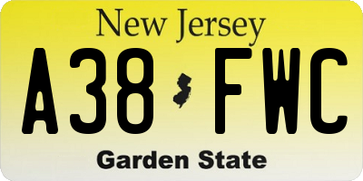 NJ license plate A38FWC