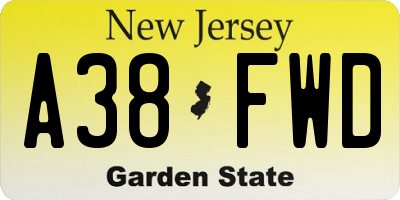 NJ license plate A38FWD