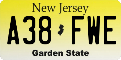 NJ license plate A38FWE