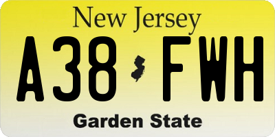 NJ license plate A38FWH