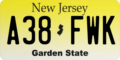 NJ license plate A38FWK