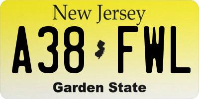 NJ license plate A38FWL