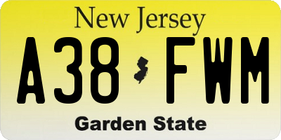 NJ license plate A38FWM