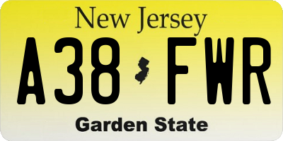 NJ license plate A38FWR