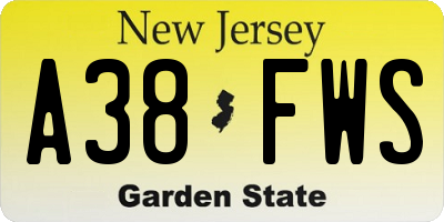 NJ license plate A38FWS