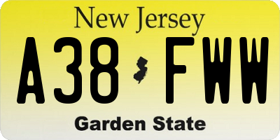 NJ license plate A38FWW