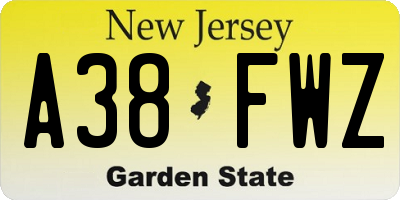 NJ license plate A38FWZ