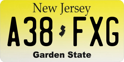 NJ license plate A38FXG