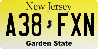 NJ license plate A38FXN