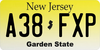 NJ license plate A38FXP