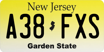 NJ license plate A38FXS
