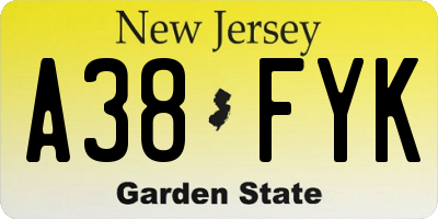 NJ license plate A38FYK