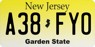 NJ license plate A38FYO