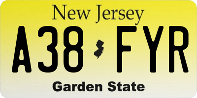 NJ license plate A38FYR