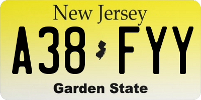 NJ license plate A38FYY