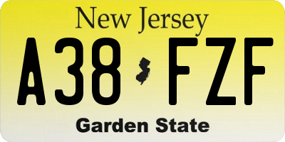 NJ license plate A38FZF